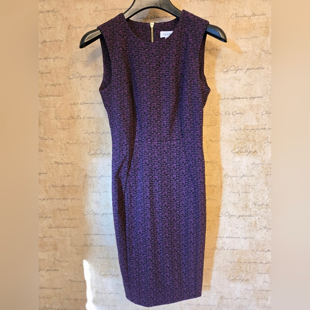 Calvin Klein Women's Sleeveless Knee-Length Dress Black And Purple Pattern SZ 2